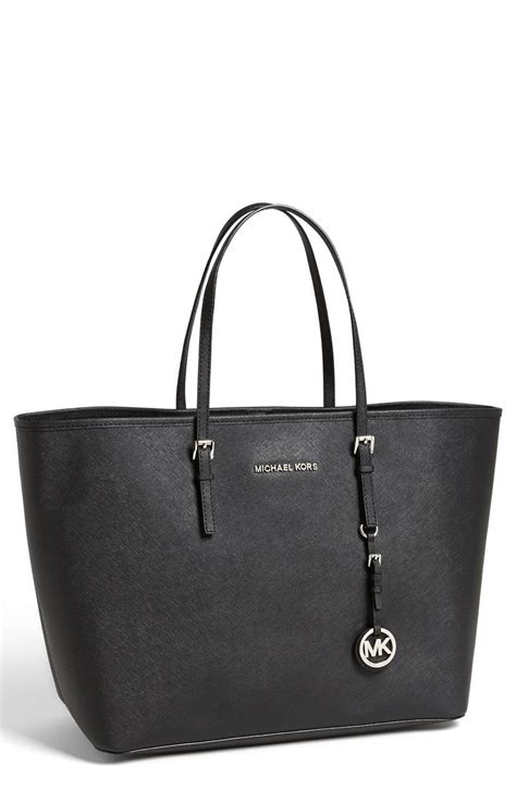 michael michael kors medium jet set dressy travel black tote|Michael Kors black medium tote.